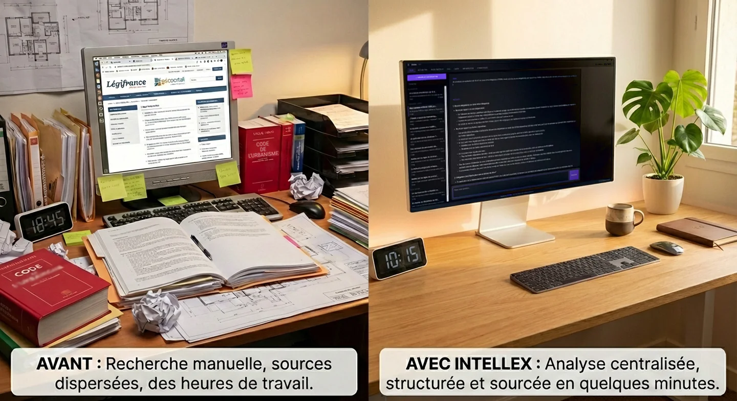 Avant/après d'un projet analysé par le logiciel Intellex pour l'architecture, l'immobilier et l'urbanisme